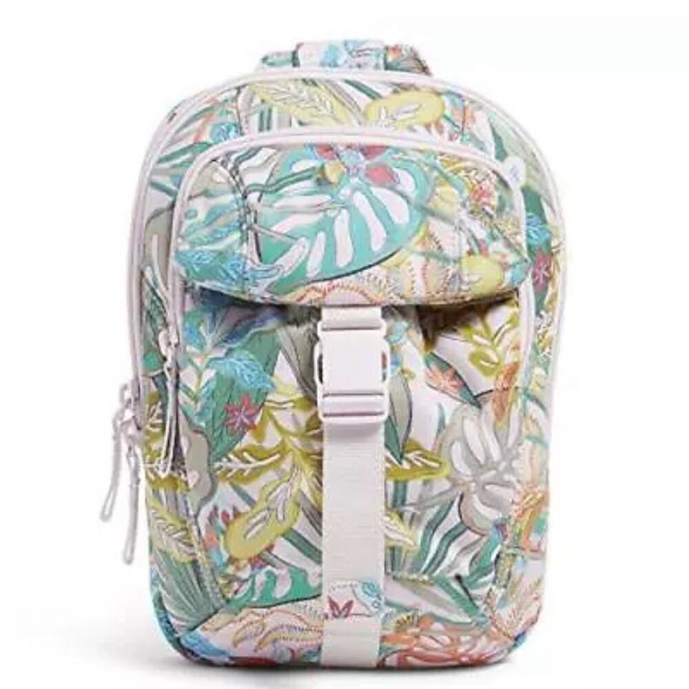 NWT   Vera Bradley Women's Cotton Utility Sling Backpack, Rain Forest Canopy